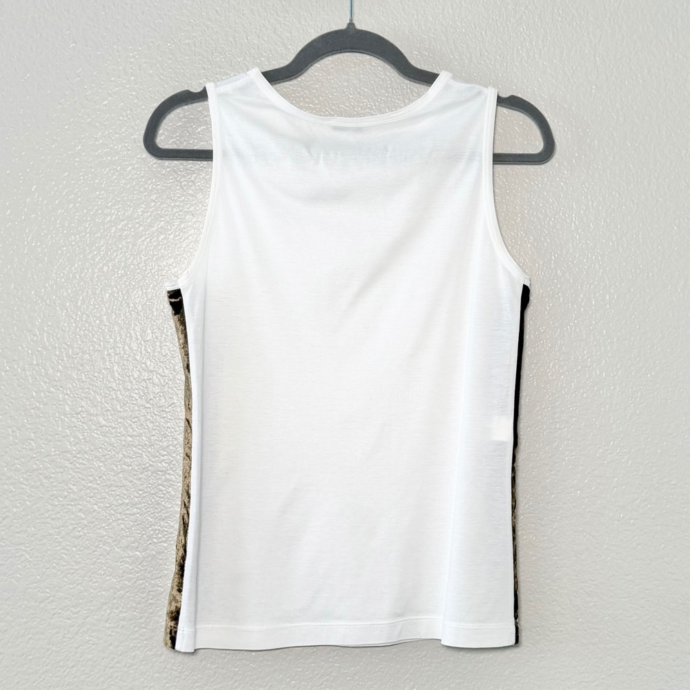 Vtg Pollini Tank Top White Cotton Velvet Side Panel Y2K EuroChic Minimalist Sz 6 - Picture 14 of 16
